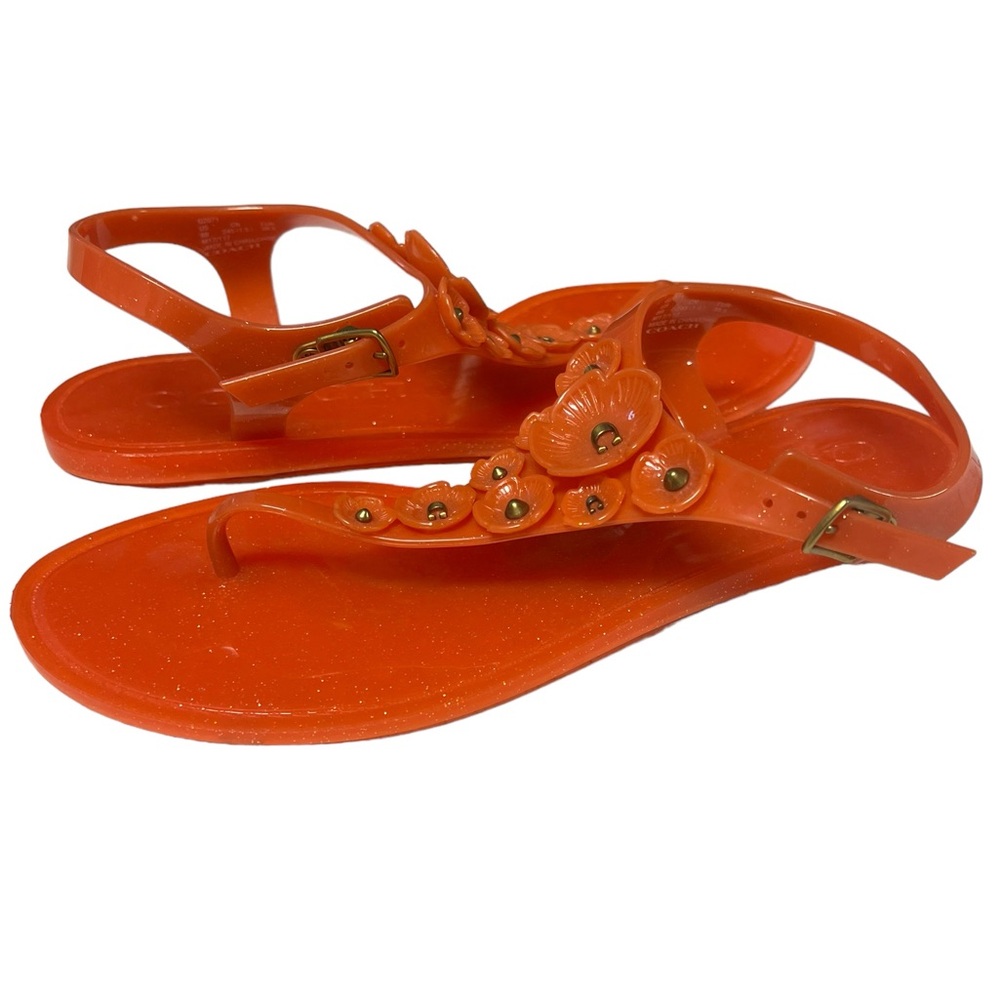 Coach Tea Rose Mandarin Jelly Sandals Thong Womens 8 Bronze Embellishment G2071